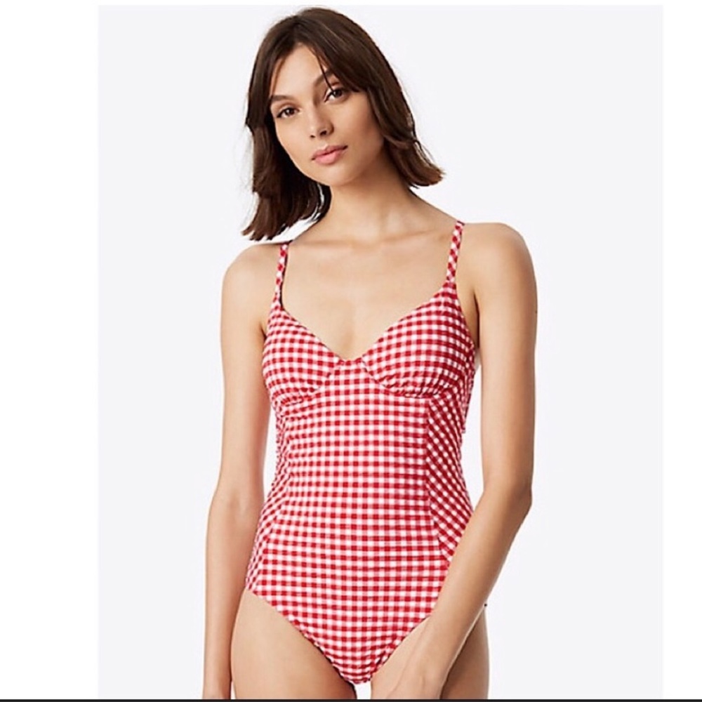 Tory Burch Red and White Gingham One-Piece Swimsuit